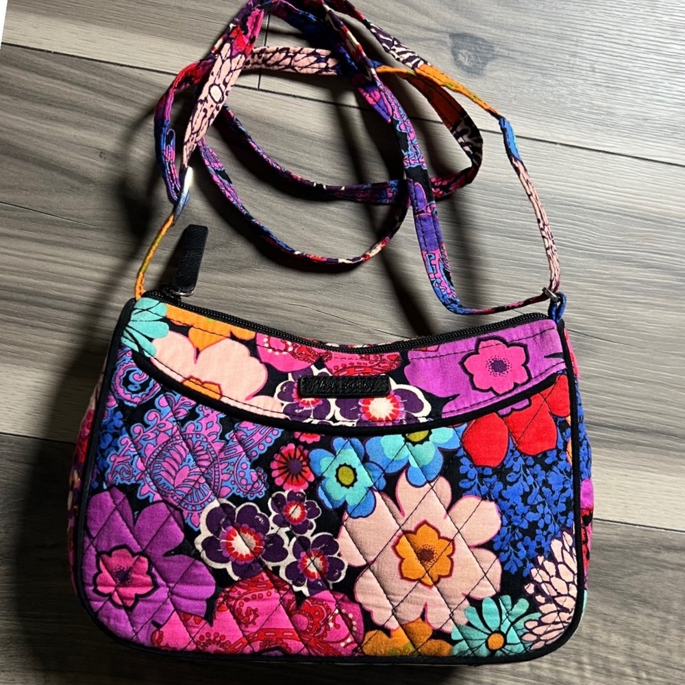 Vera Bradley Flower Shower Quilted Cotton Crossbody Bag Floral Paisley Multi